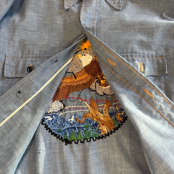 Vintage Levi's Orange Tab Hand Embroidered Button Up Chambray Shirt Bald Eagle - Picture 10 of 15